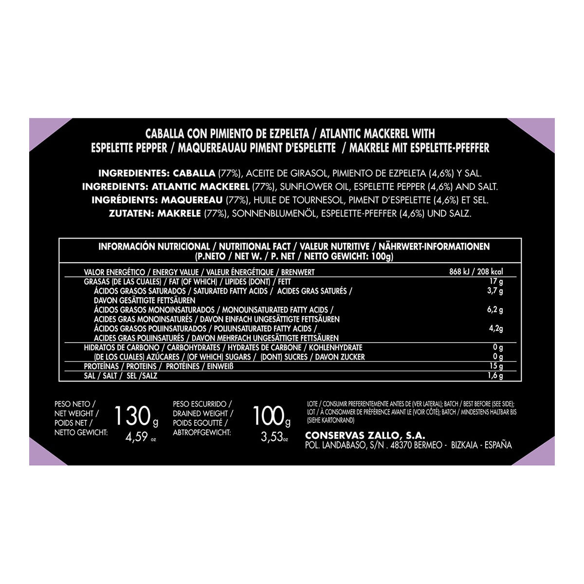 Zallo Mackerel Fillets with Ezpeleta Peppers – Spanish Conserva 130g