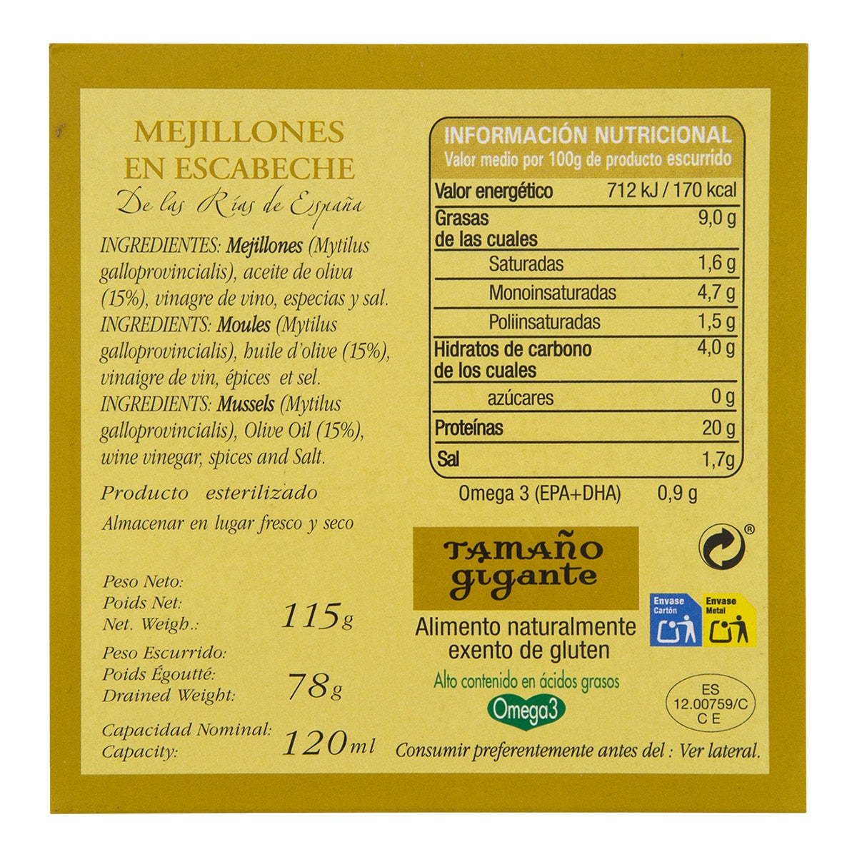 Ramón Franco Galician Mussels in Escabeche – Giant 6-8 Pieces 78g