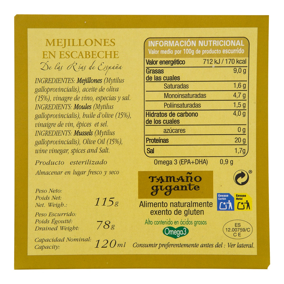 Ramón Franco Galician Mussels in Escabeche – 4–6 Giant Pieces 78g
