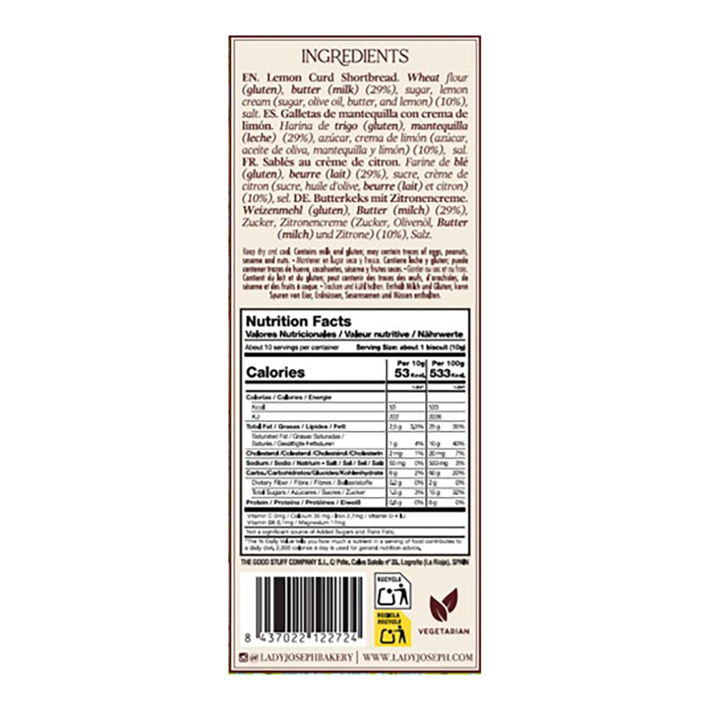 Lady Joseph Lemon Shortbread Butter Cookies – Spanish Biscuits 130g