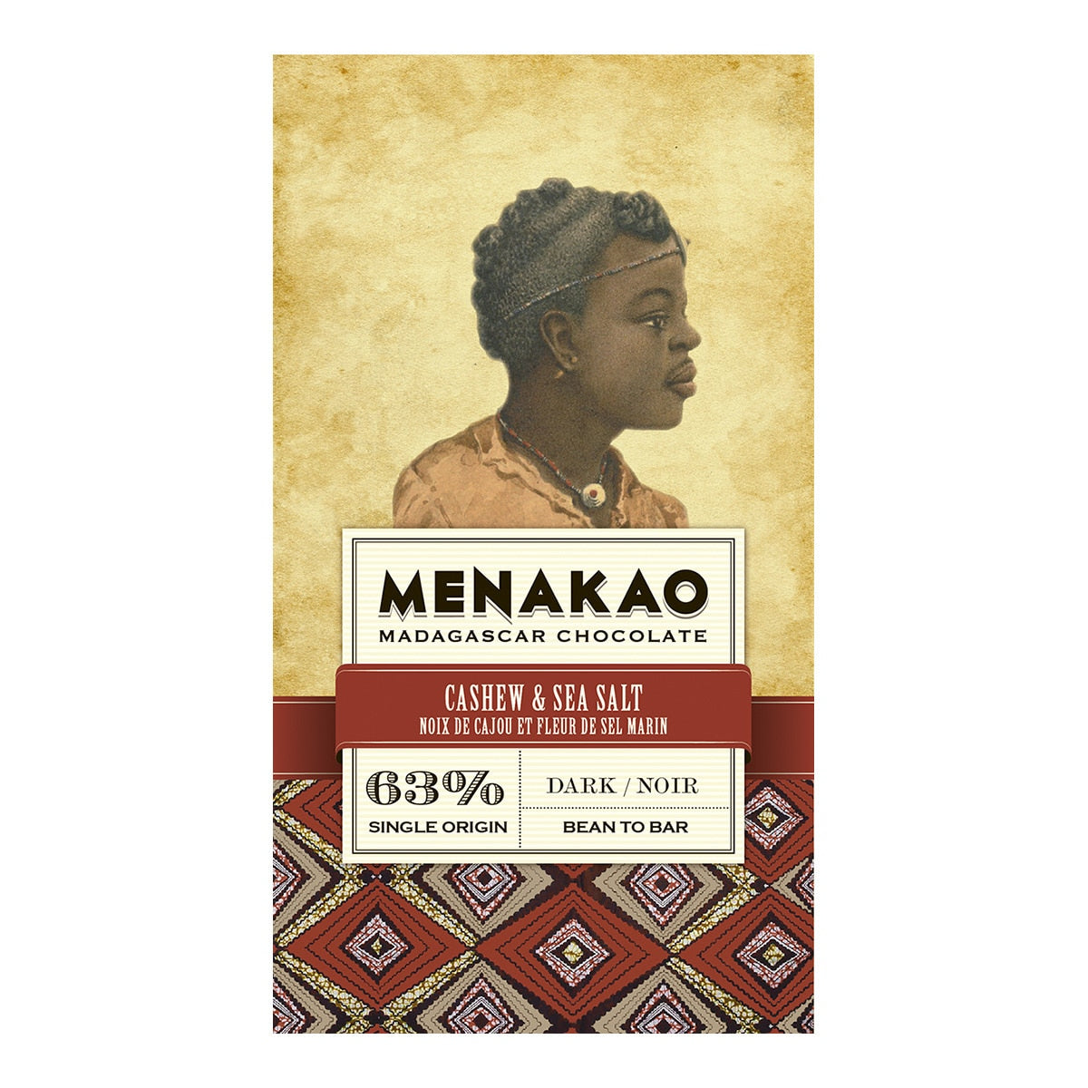 Menakao Dark Chocolate 63% Cacao with Cashews & Sea Salt 75g