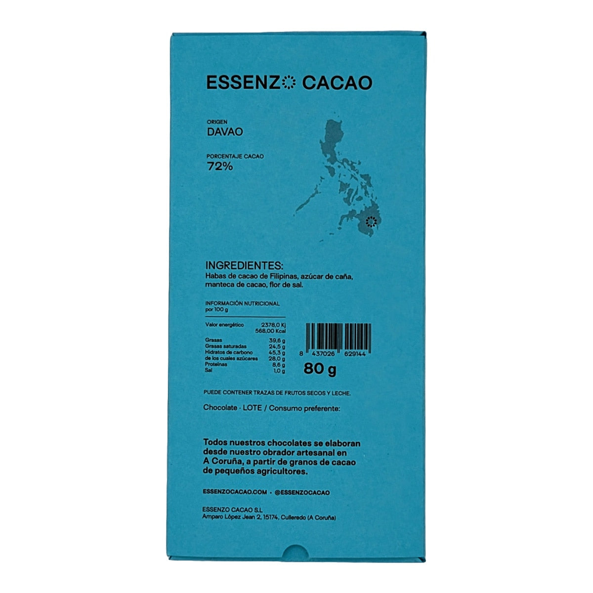 Essenzo Cacao Flor de Sal – Dark Chocolate 72% Philippine Cacao 80g