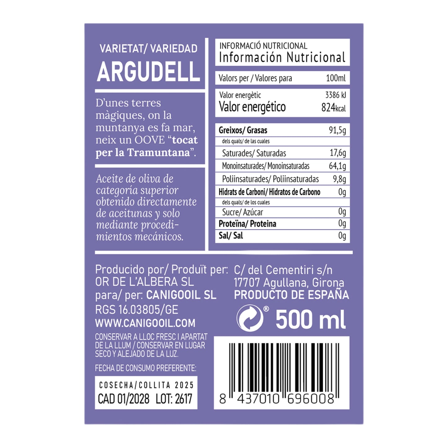 Auream Argudell Canigooil Extra Virgin Olive Oil – 500g
