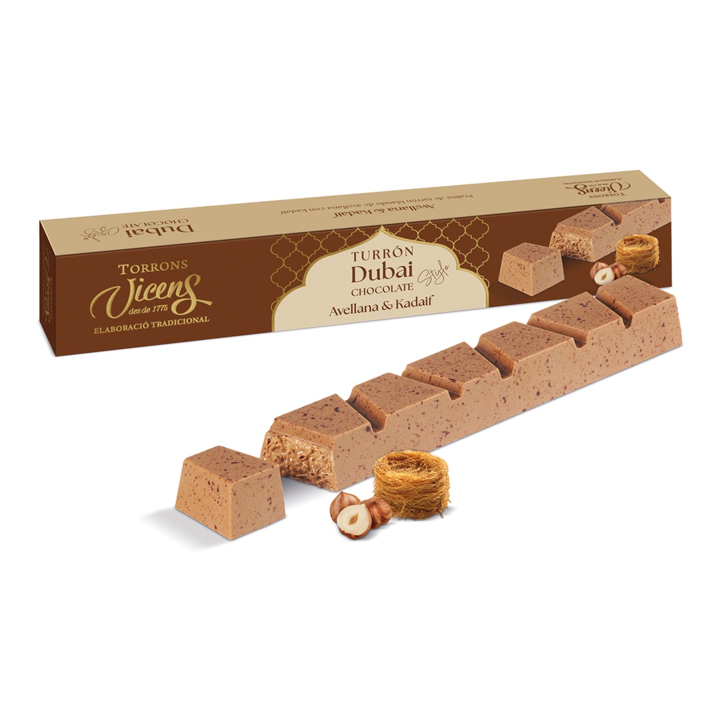 Vicens Turrón de Chocolate Dubái y Avellana – Spanish Nougat 200g