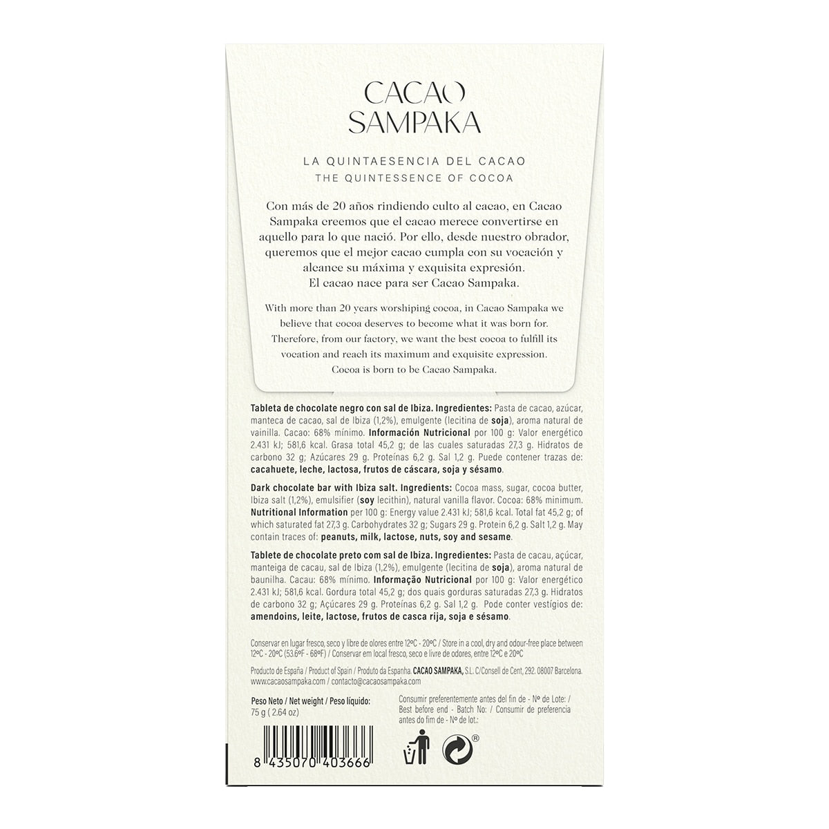 Cacao Sampaka Dark Chocolate with Ibiza Fleur de Sel – 75g