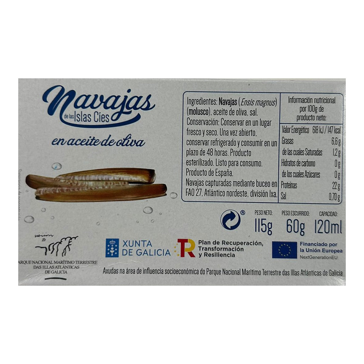 Navalladascíes Razor Clams in Olive Oil – Spanish Conserva 115g