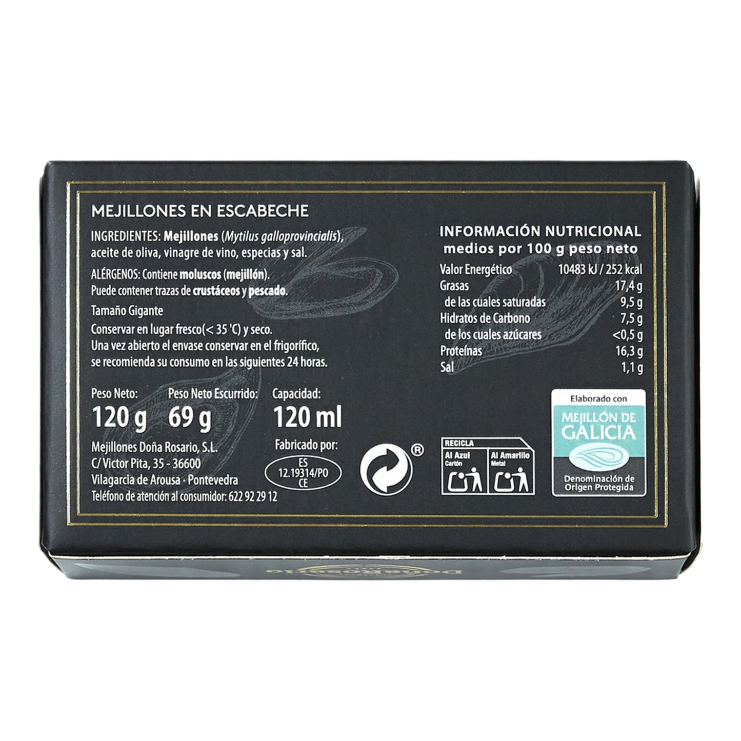 Doña Rosario Mussels in Escabeche – Spanish Gourmet Conserva 120g