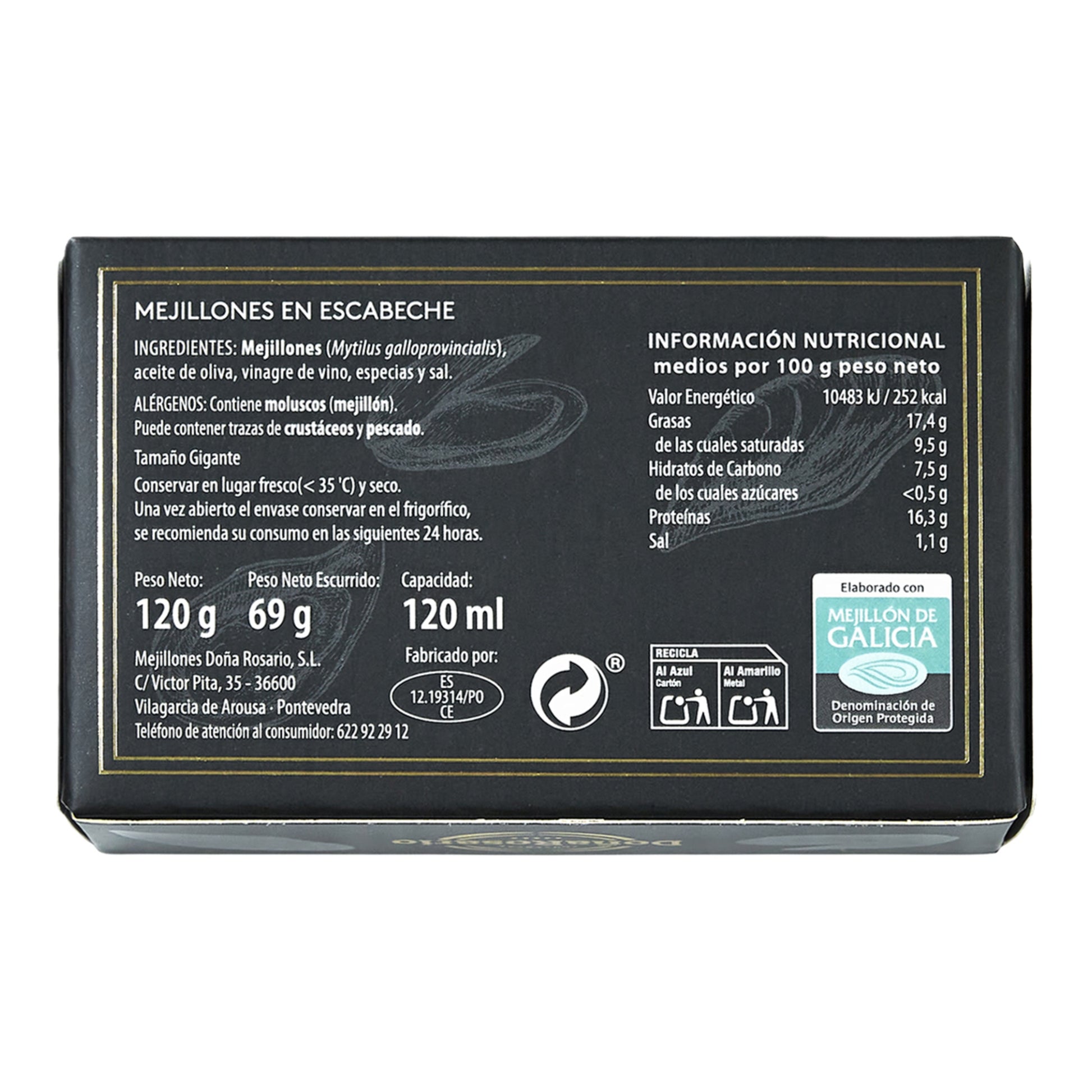 Doña Rosario Mussels in Escabeche – Spanish Gourmet Conserva 120g