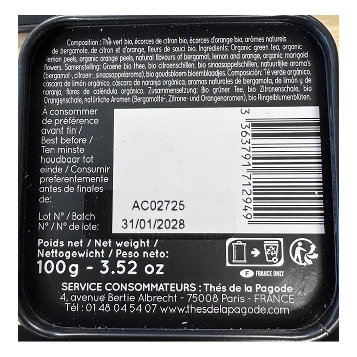 Thés de La Pagode Green Tea with Citrus Fruits – 100g