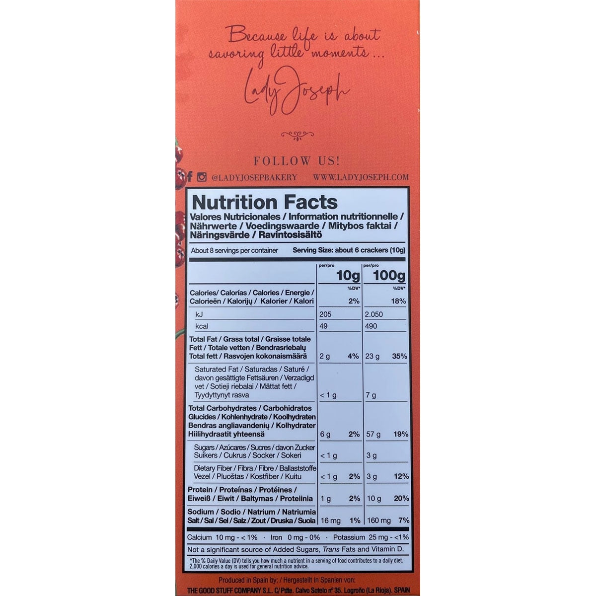 Lady Joseph Artisan Crackers with Red Pepper & Turmeric 100g