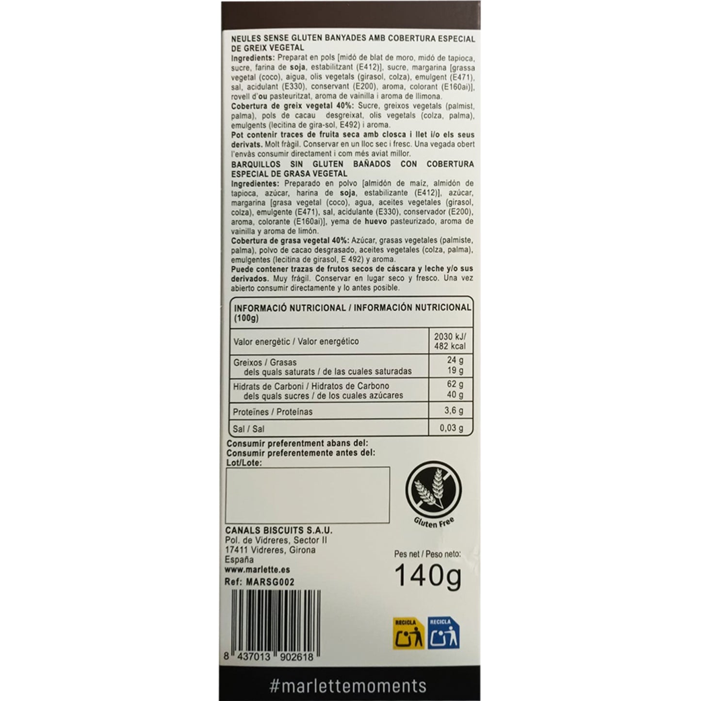 Marlette Gluten-Free Wafer Rolls with Chocolate – Spanish Barquillos 140g