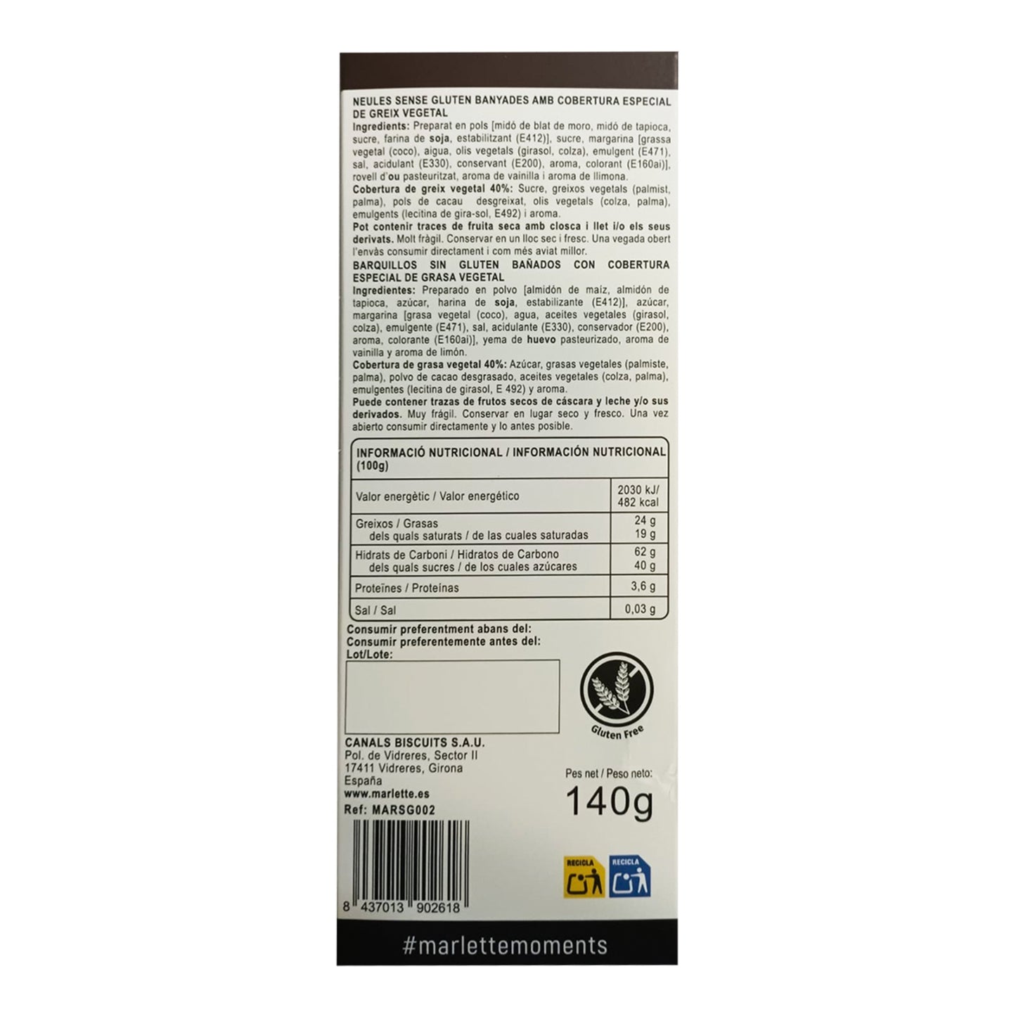 Marlette Gluten-Free Wafer Rolls with Chocolate – Spanish Barquillos 140g