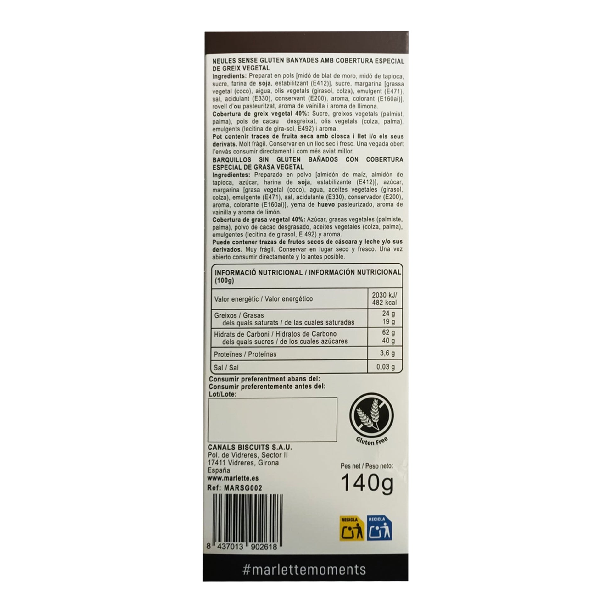Marlette Gluten-Free Wafer Rolls with Chocolate – Spanish Barquillos 140g