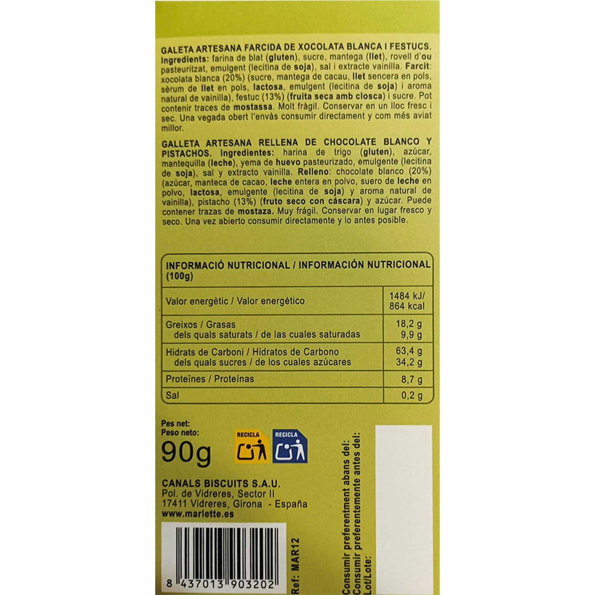 Marlette Pistakius Filled Cookies – Pistachio, White Chocolate & Sugar 90g