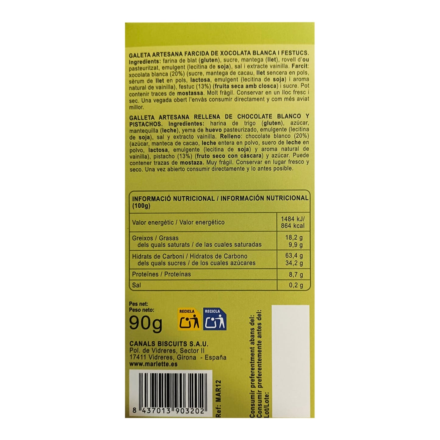 Marlette Pistakius Filled Cookies – Pistachio, White Chocolate & Sugar 90g