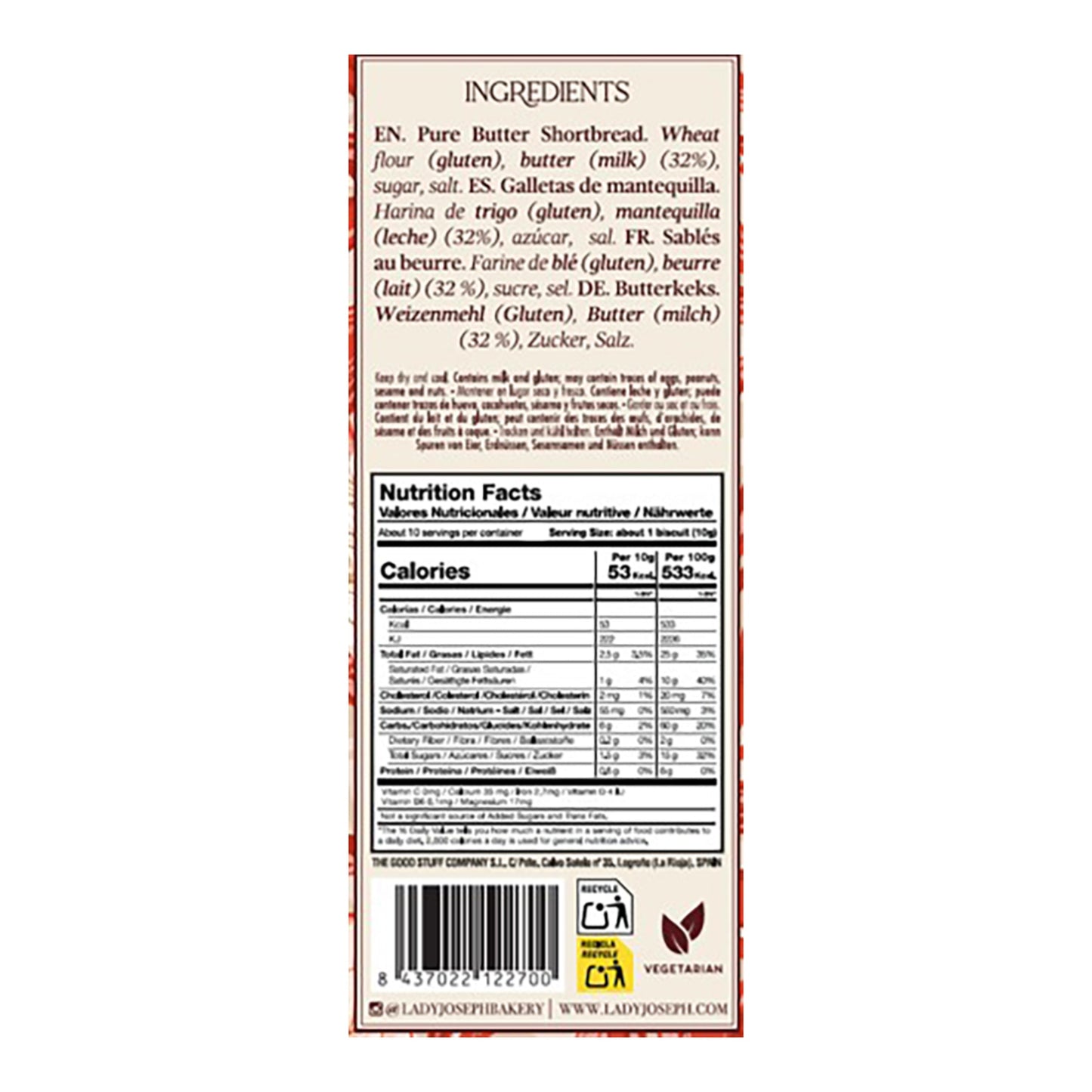 Lady Joseph Natural Shortbread Butter Cookies – Spanish Classic 130g