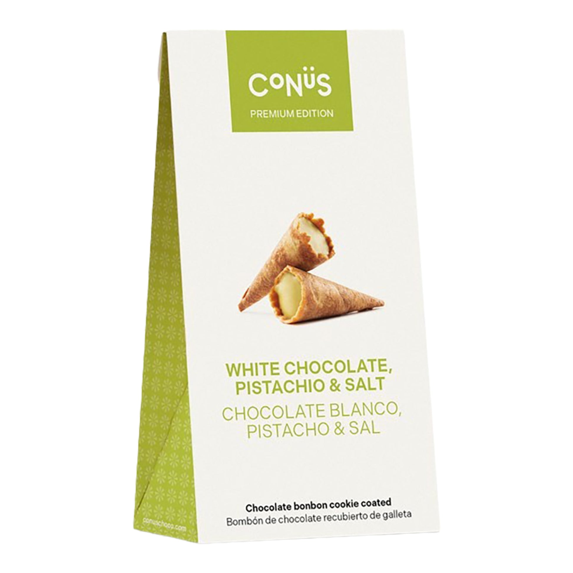 Conüs White Chocolate, Pistachio & Sea Salt Bonbons – Spanish Confection 70g