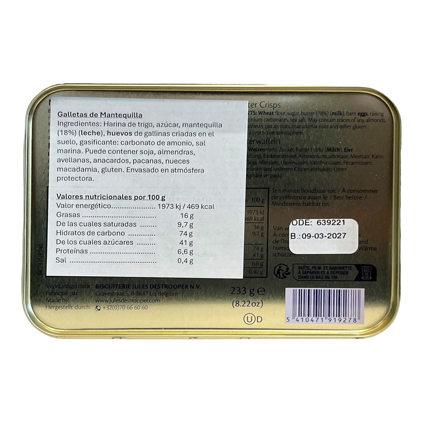 Jules Destrooper Butter Cookies – Crispy Belgian Classic 233g