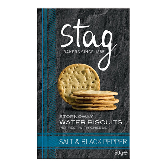 Stag Bakeries Stornoway Water Crackers – Sea Salt & Black Pepper 150g