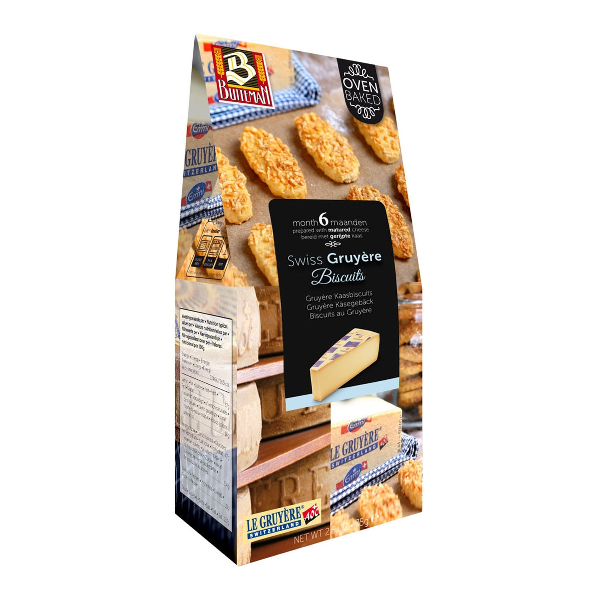 Buiteman Gruyère Salted Crackers – Dutch Cheese Biscuits 75g