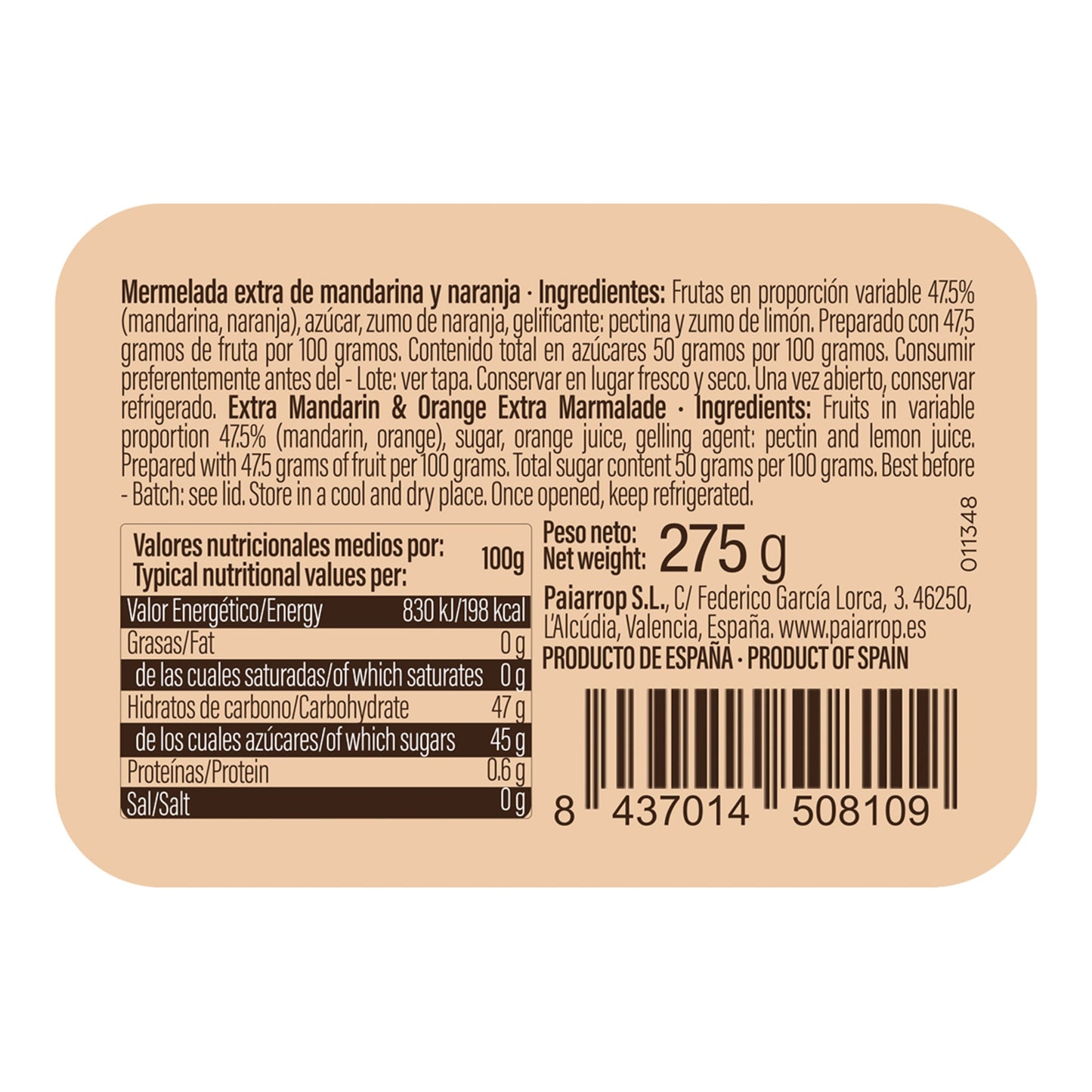 Paiarrop Mandarin & Orange Jam – Spanish Marmalade 275g