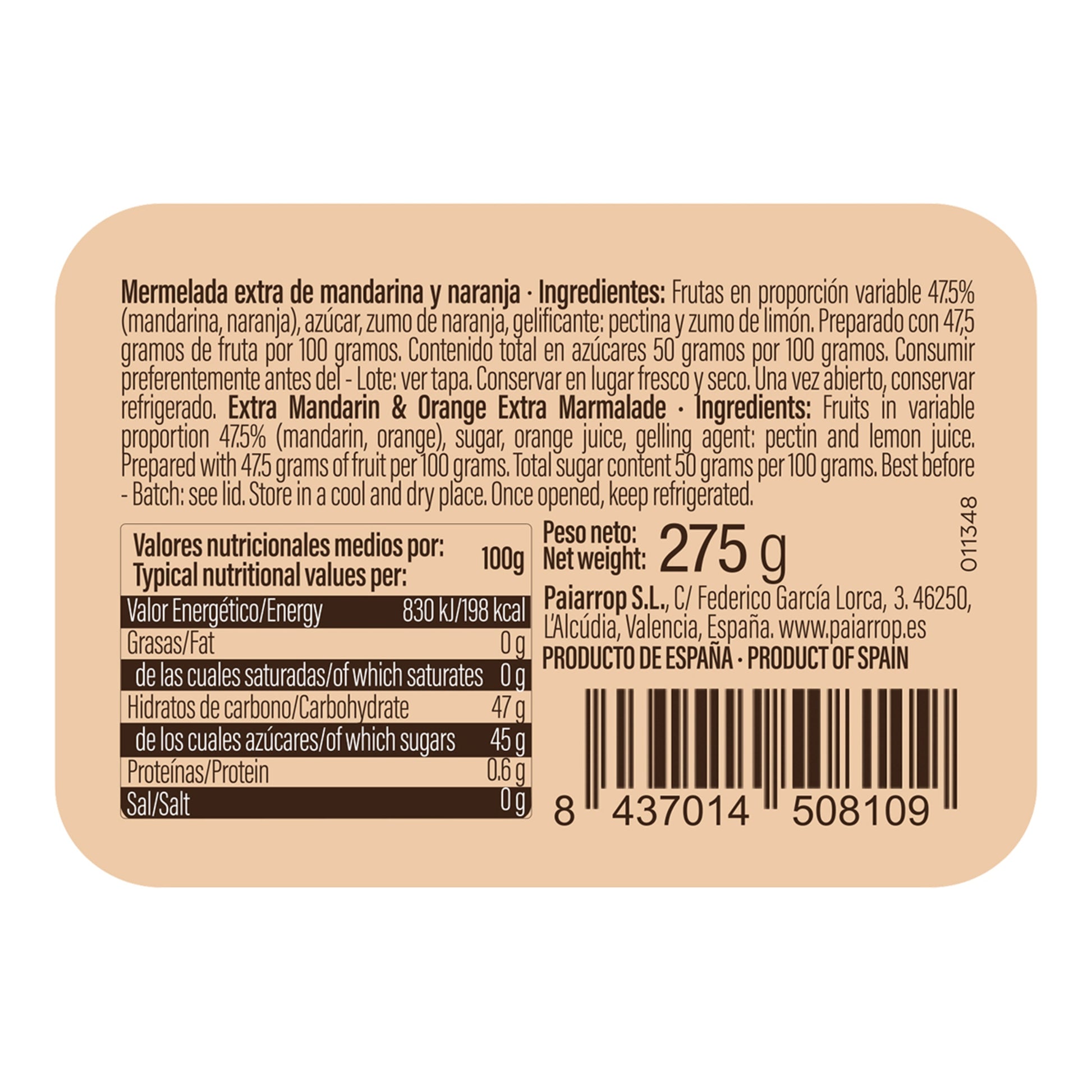 Paiarrop Mandarin & Orange Jam – Spanish Marmalade 275g