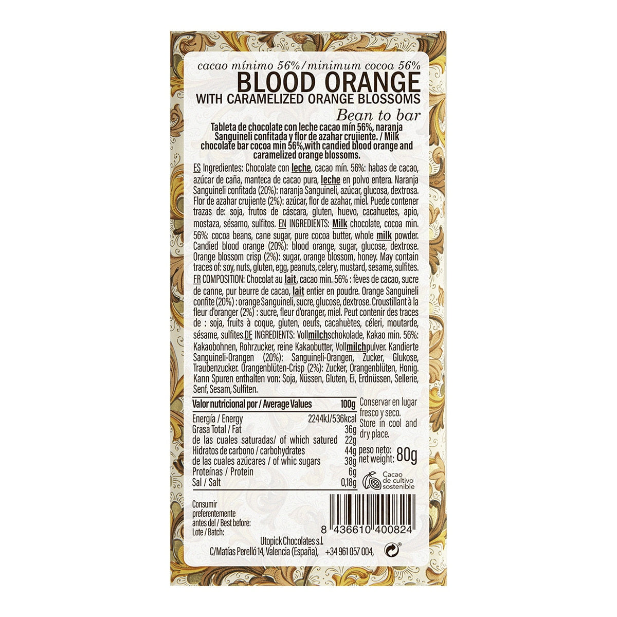 Utopick Blood Orange & Orange Blossom Milk Chocolate – Spanish 80g