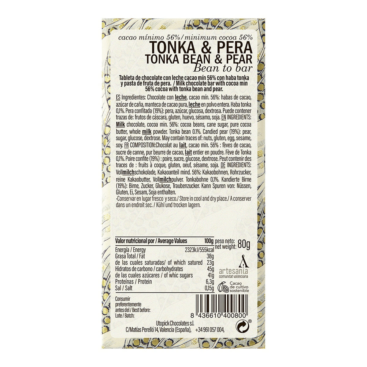 Utopick Tonka Bean & Pear Milk Chocolate – Spanish Tablet 80g