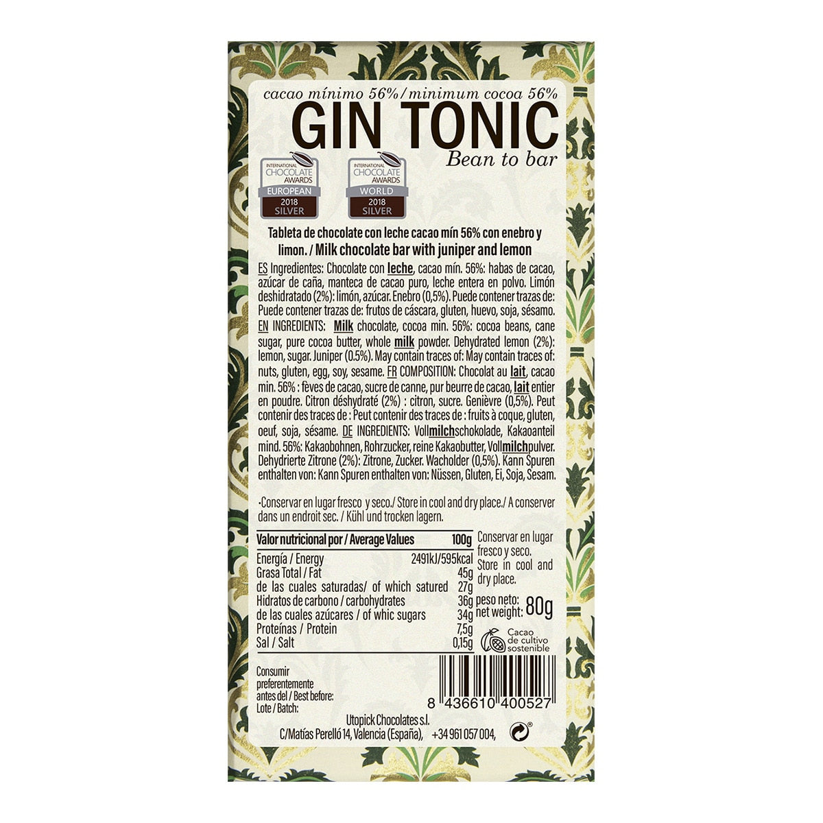 Utopick Gin Tonic Milk Chocolate – Spanish 80g