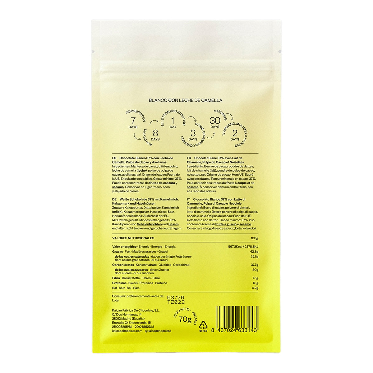 Kaicao White Chocolate with Camel Milk, Hazelnuts & Sea Salt – 70g