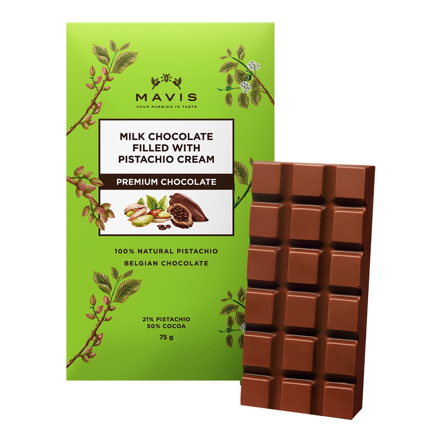 Mavis Pistachio Cream Milk Chocolate Tablet – Spanish 75g