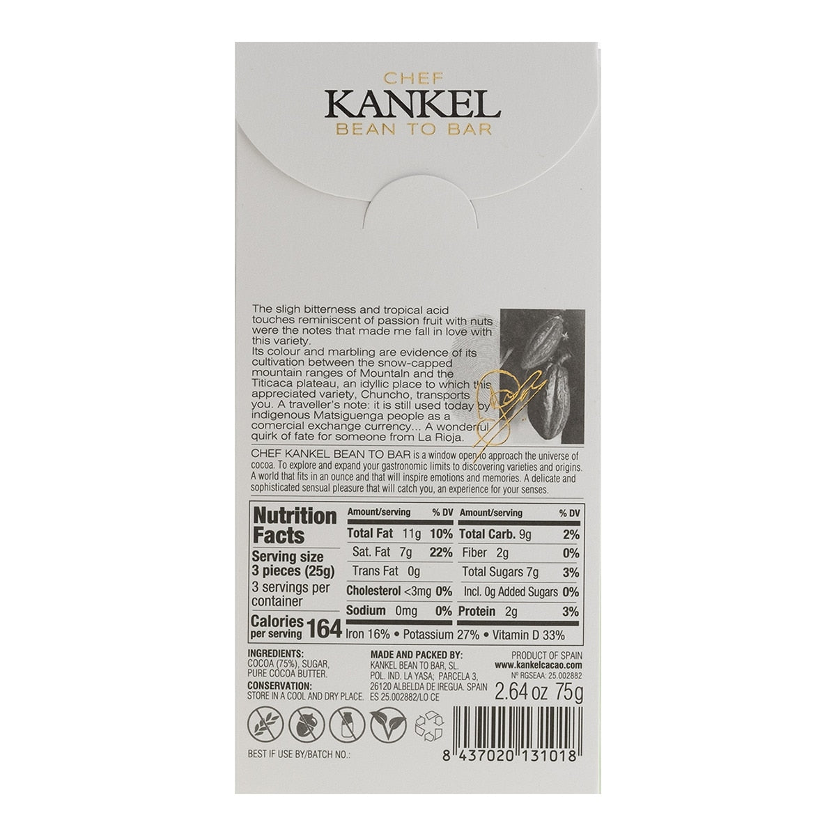 Kankel Cacao Peru Chocolate Bar – Single Origin Dark Chocolate 75g