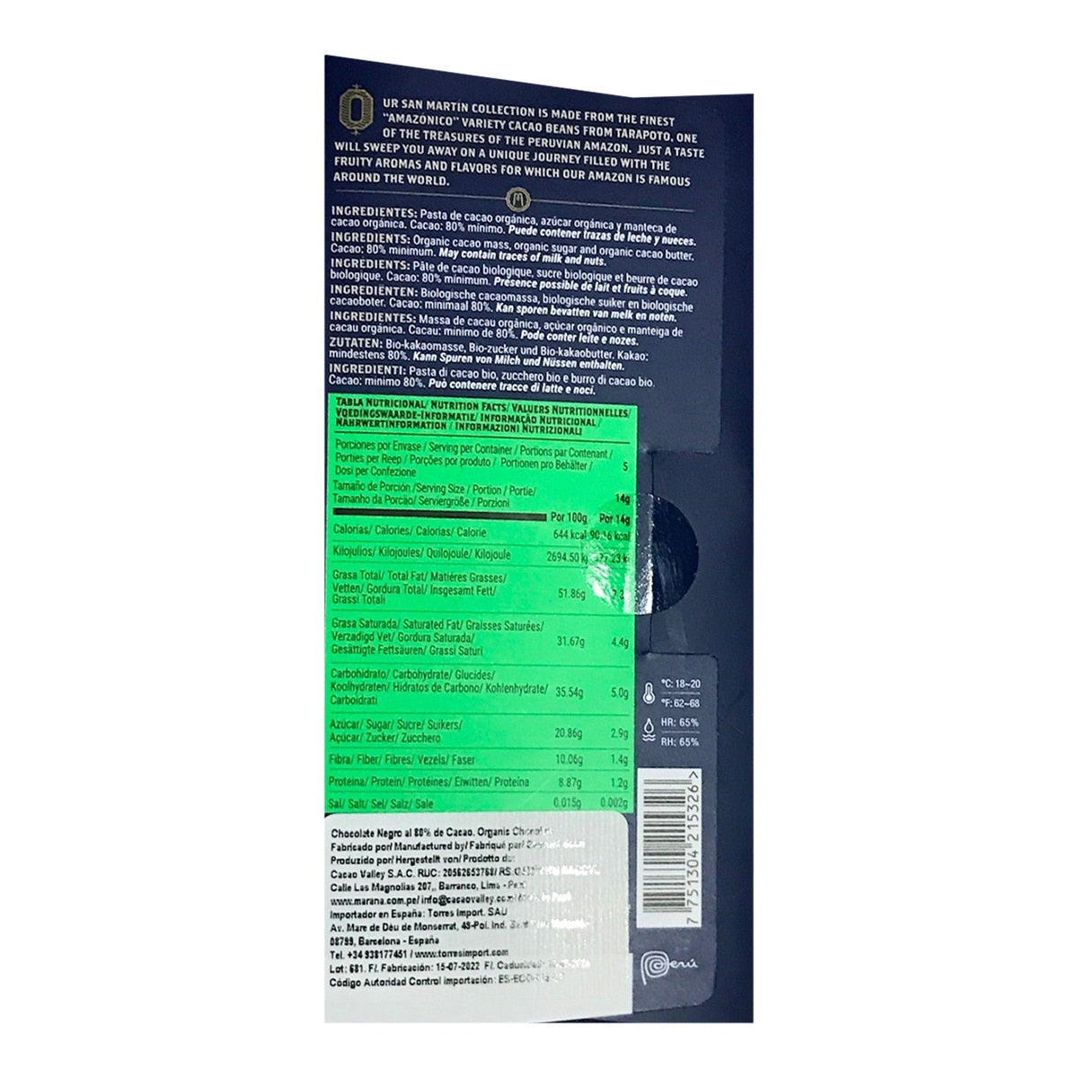 San Martín Dark Chocolate – Peruvian 80% Cacao Single-Origin 70g