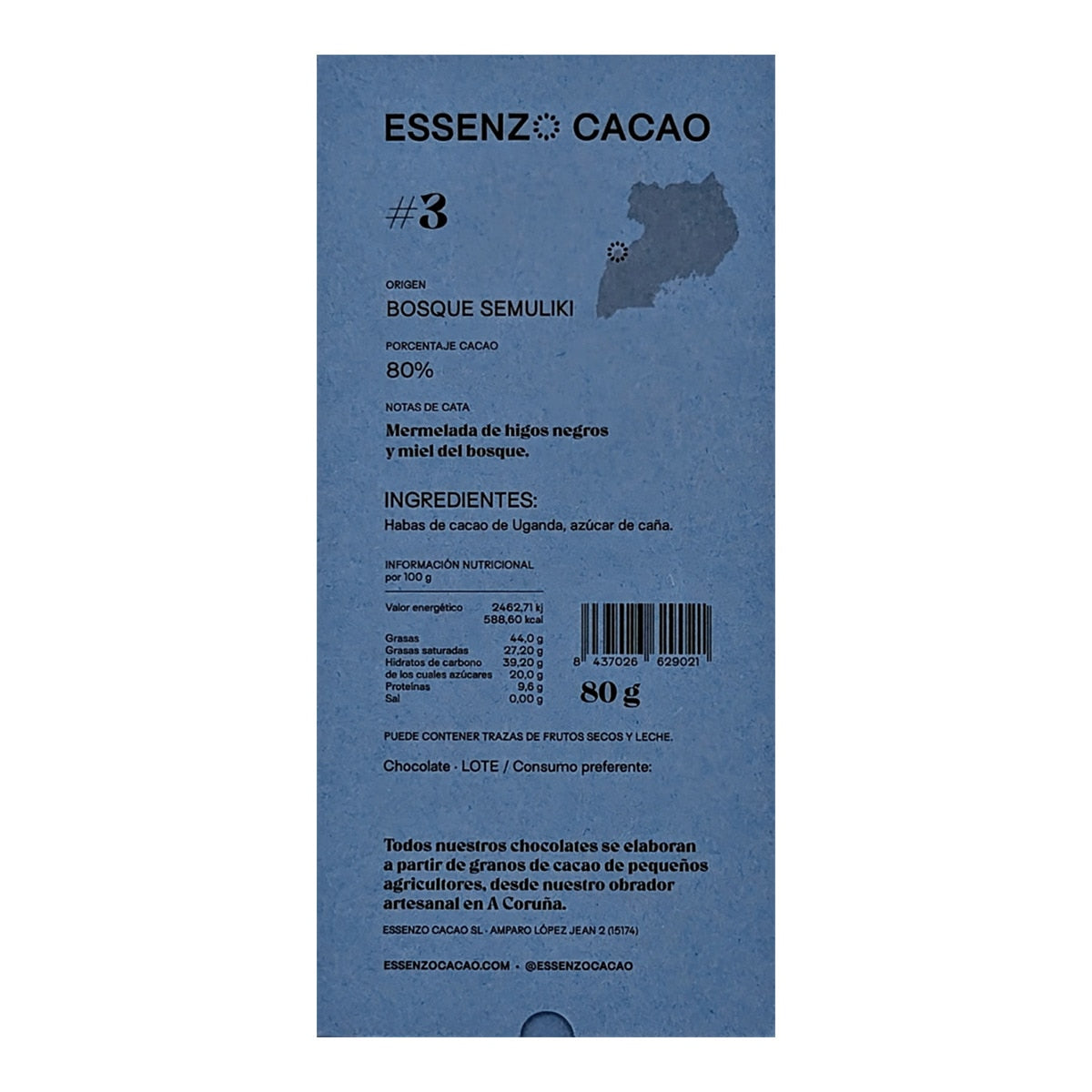 Essenzo Uganda 80% Dark Chocolate – Single-Origin Cacao 80g