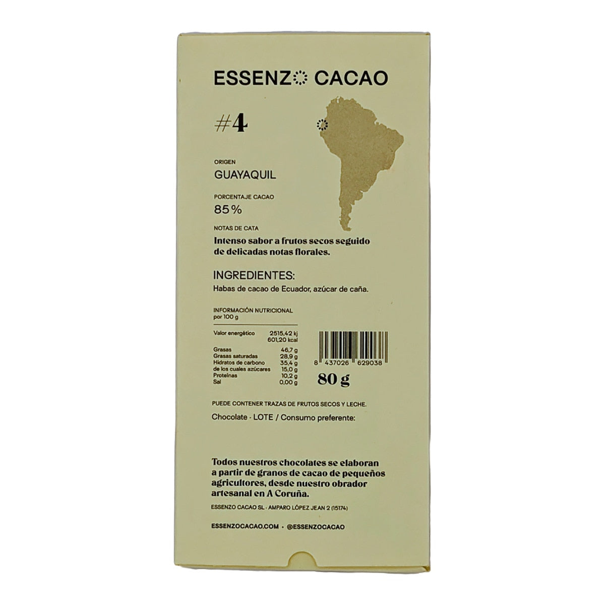 Essenzo Cacao Ecuador 85% Dark Chocolate – Single Origin 80g