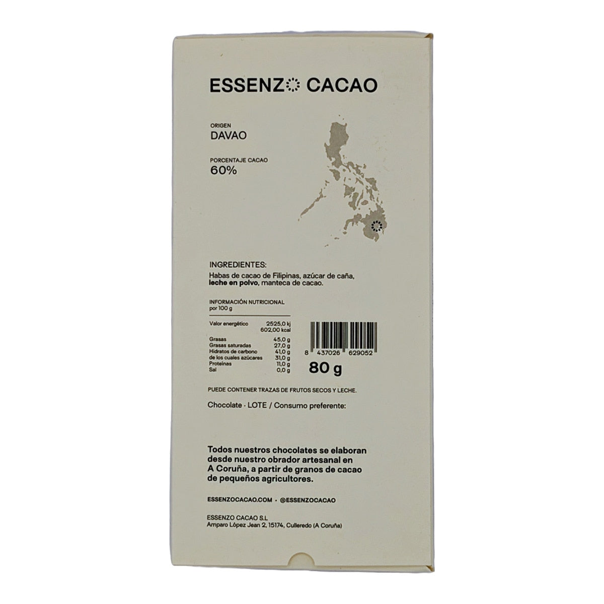Essenzo Cacao Filipinas Dark Milk Chocolate – 60% Cacao 80g