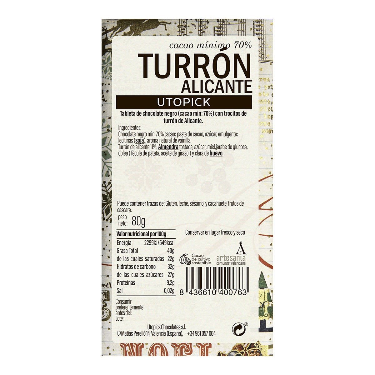 Utopick Dark Chocolate & Turrón de Alicante Tablet – 80g
