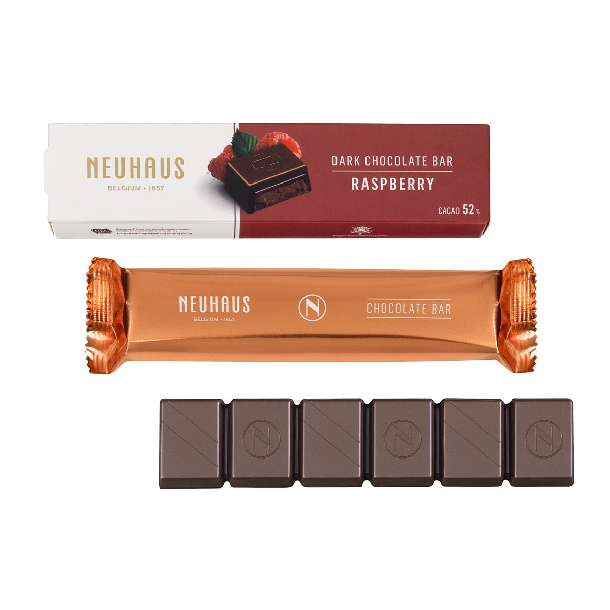 Neuhaus Dark Chocolate & Raspberry Bar – Belgian 52% Cocoa 53g