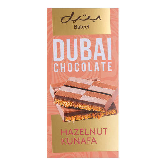 Bateel Dubai Milk Chocolate with Kunafa and Hazelnuts – 120g