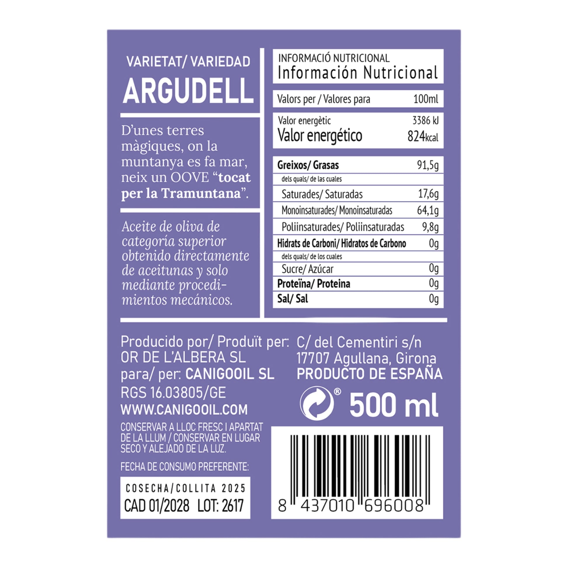 Auream Argudell Canigooil Extra Virgin Olive Oil – 500g