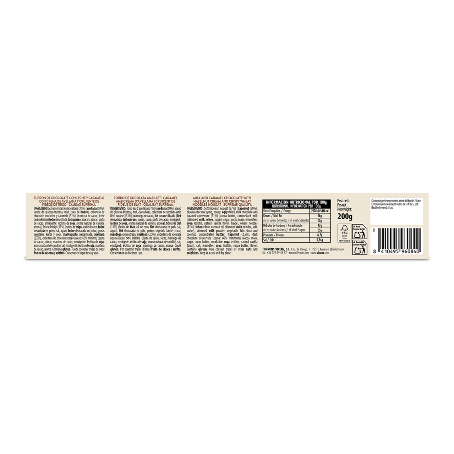 Vicens Turrón de Chocolate Dubái y Avellana – Spanish Nougat 200g