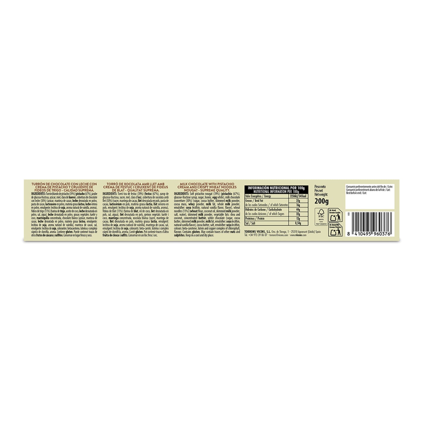Vicens Turrón de Chocolate Dubái – Creamy Nougat with Caramel 200g
