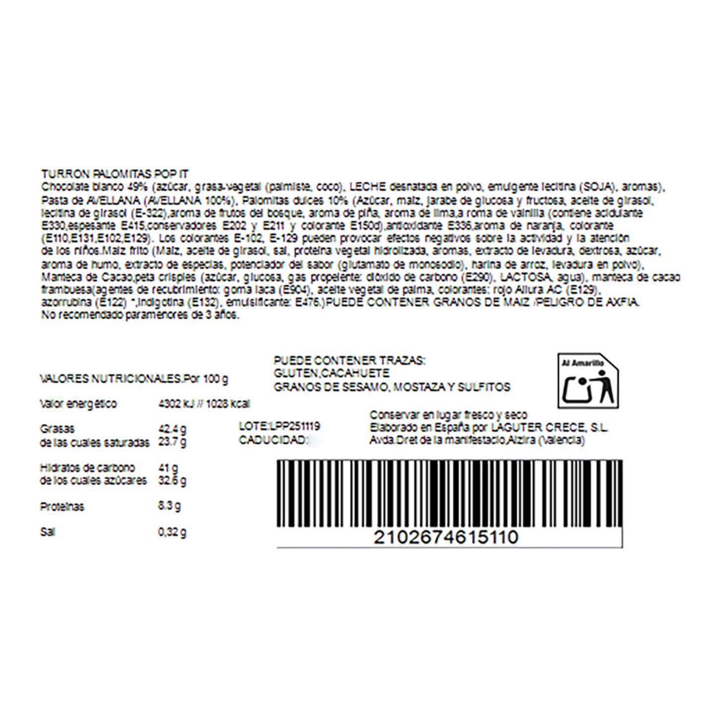 Pepina Pastel Popcorn Turrón – Spanish Nougat with Pop-Its 300g