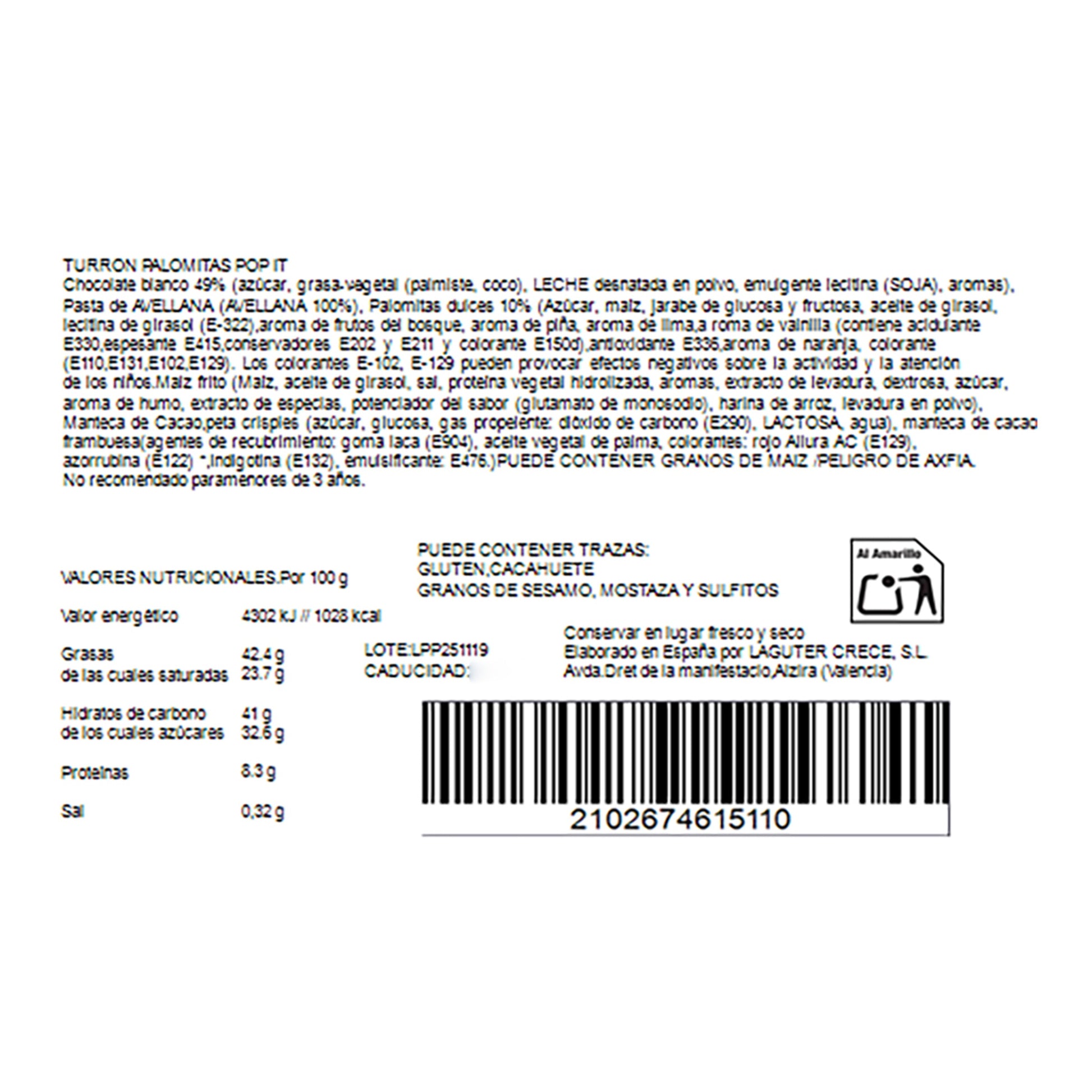 Pepina Pastel Popcorn Turrón – Spanish Nougat with Pop-Its 300g