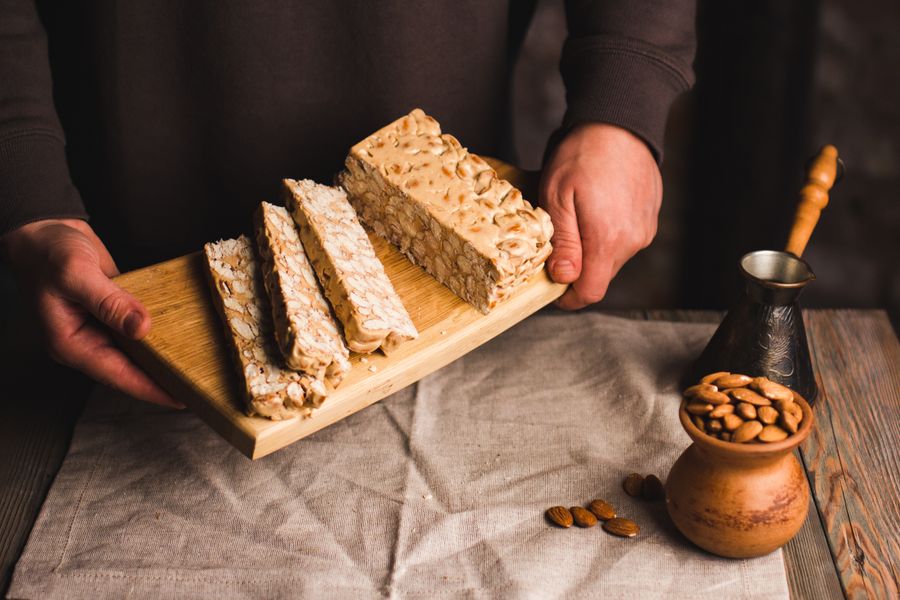 Spanish Navidad Christmas gift box with turrón and mazapán