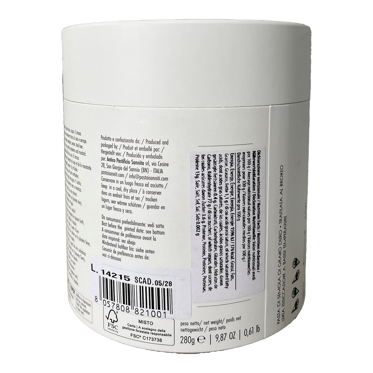 Sanniti Paccheri Pasta – Italian Tube Pasta 280g