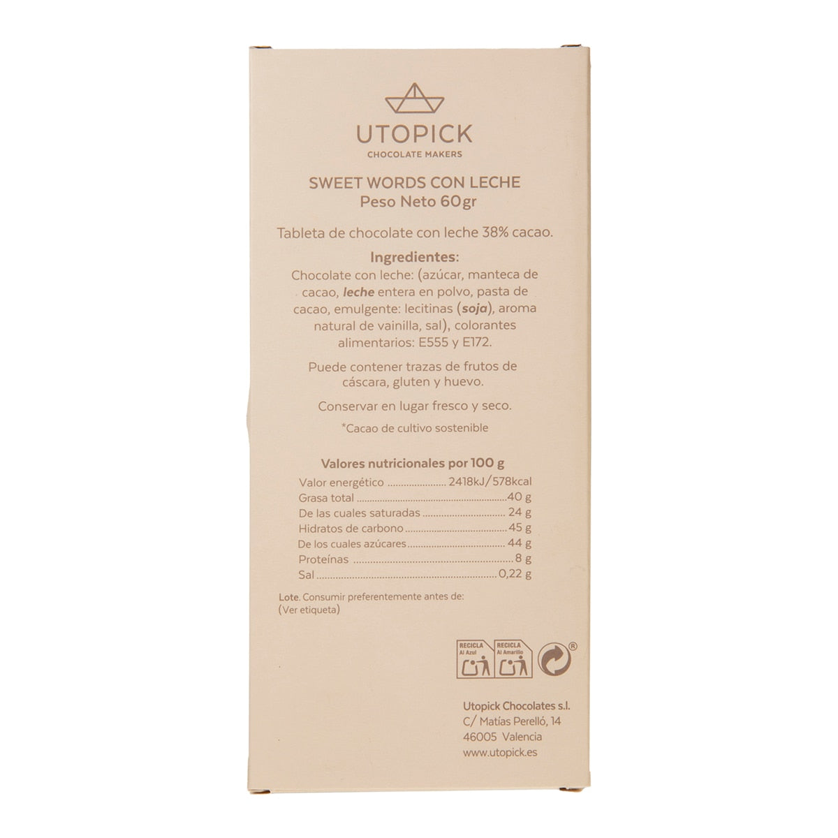 Utopick Milk Chocolate with Message – Catalan Congratulations Tablet 60g