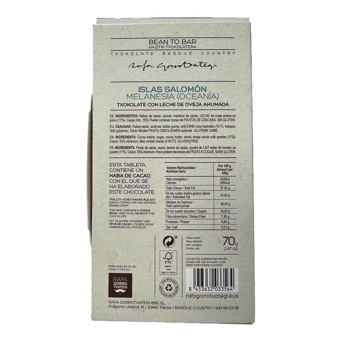 Rafa Gorrotxategi Smoked Milk Chocolate 55% – Bean to Bar 70g