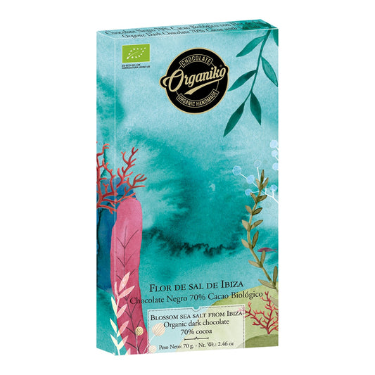Organiko Dark Chocolate 70% Cacao with Flor de Sal de Ibiza – 70g