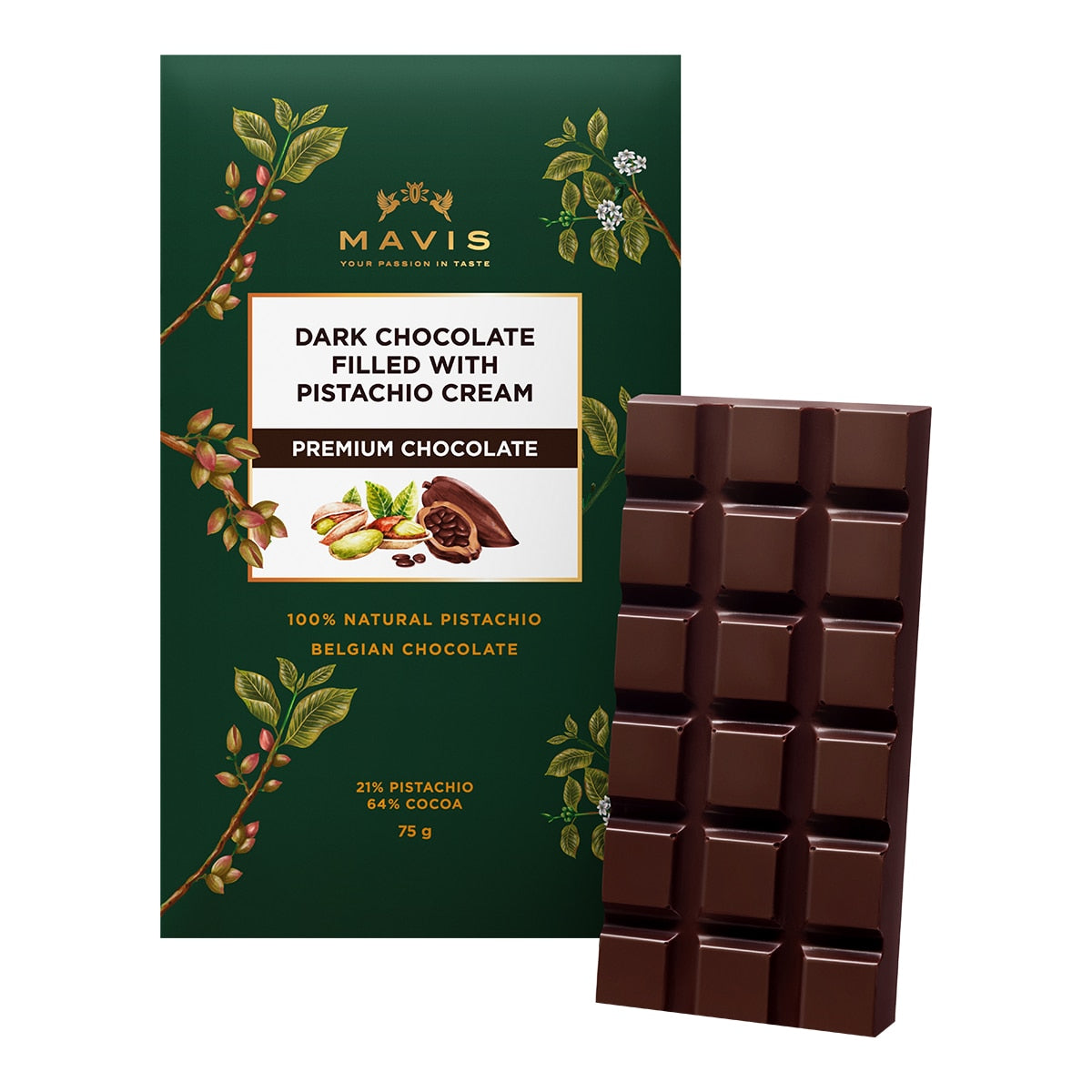 Mavis Dark Chocolate Tablet with Pistachio Cream – Spanish 75g